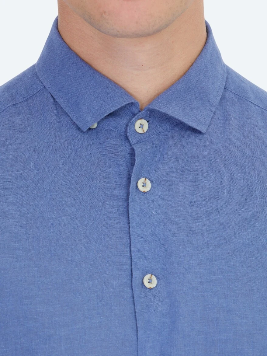 Light Blue Plain Weaving Casual Cotton Blended Shirt 