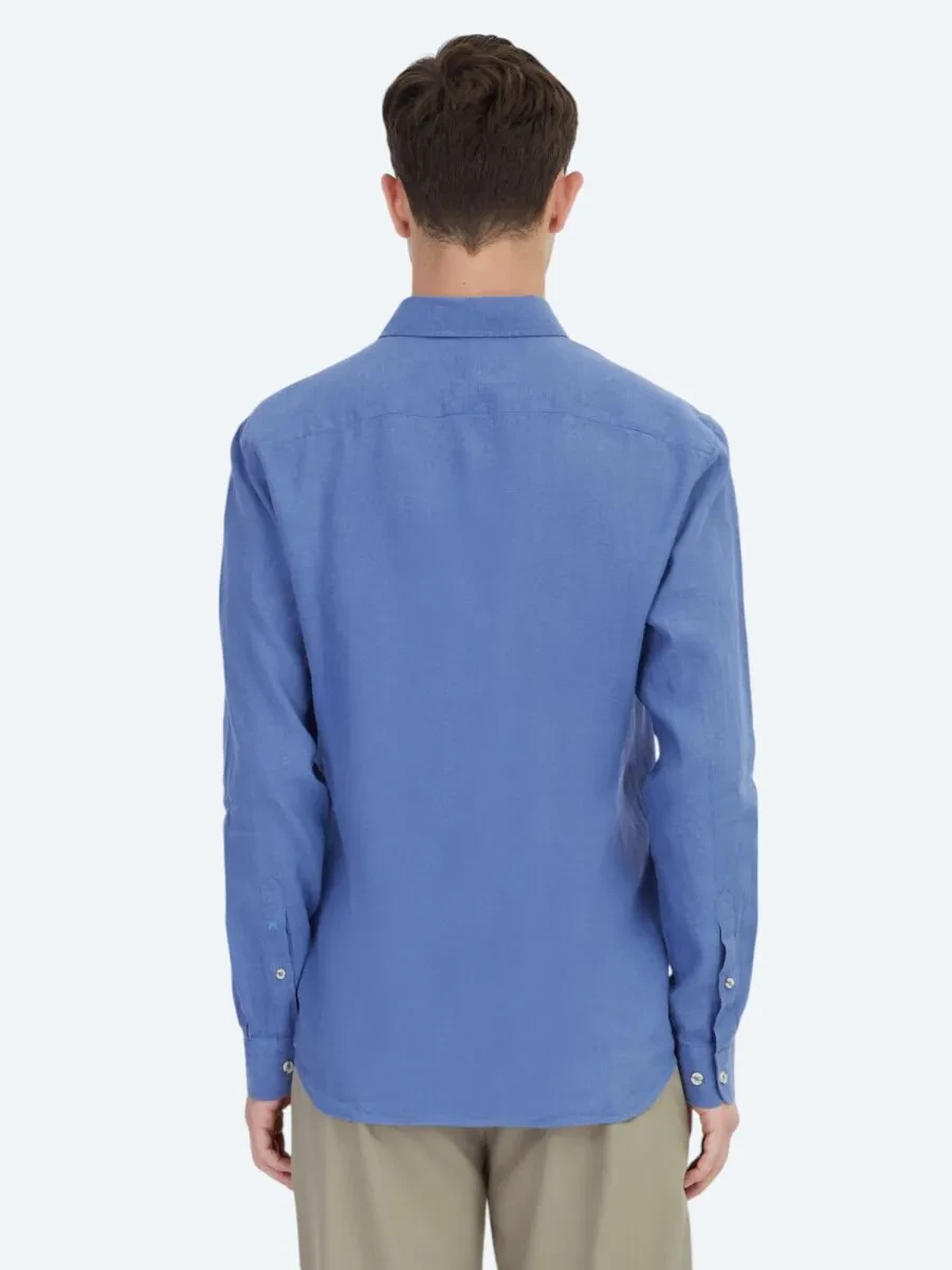 Light Blue Plain Weaving Casual Cotton Blended Shirt - 6