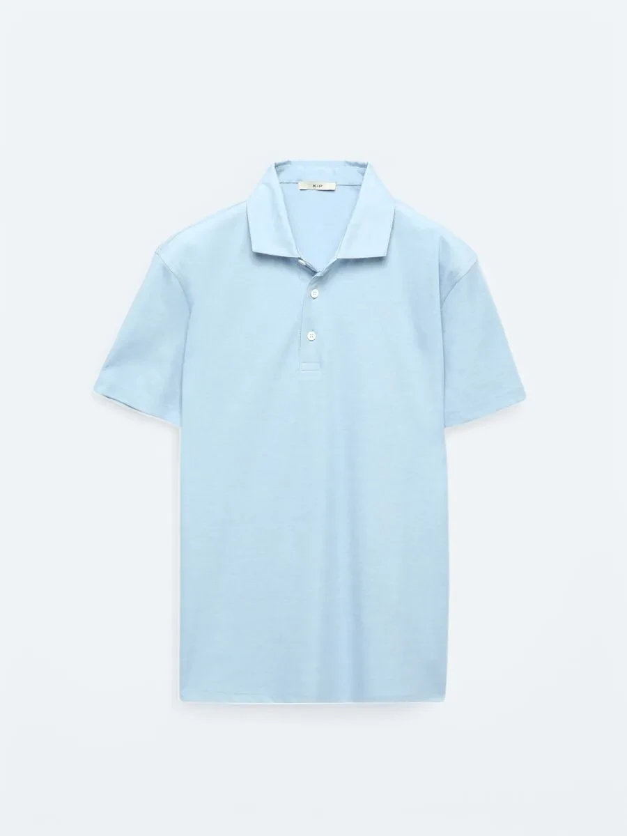 Light Blue Polo Neck Cotton Blended T-Shirt - 1