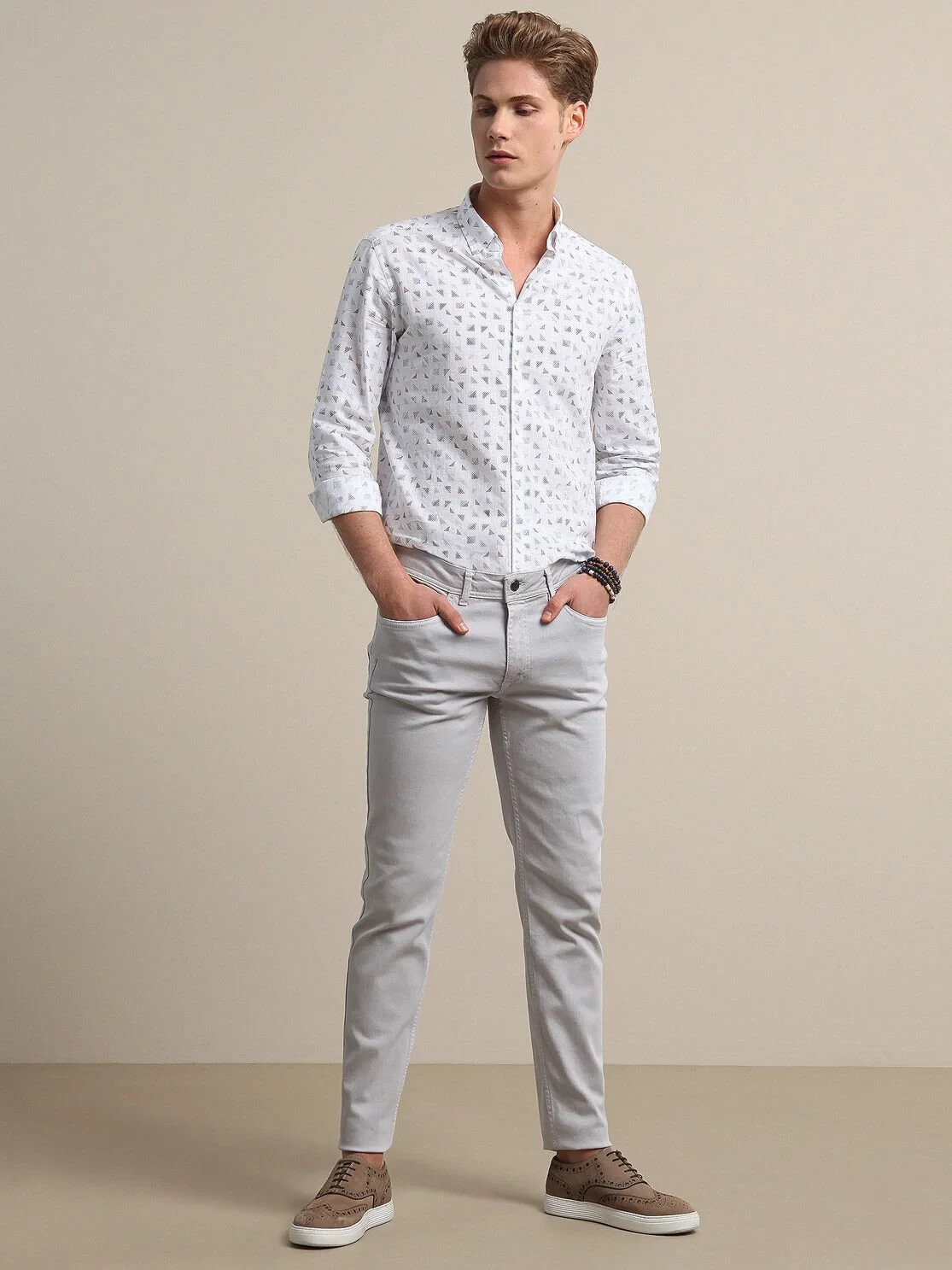 Light Blue Printed Regular Fit Weaving Casual 100% Cotton Shirt - 1