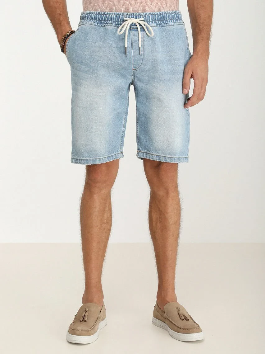 Light Blue Slim Fit Denim 100% Cotton Bermuda - 1