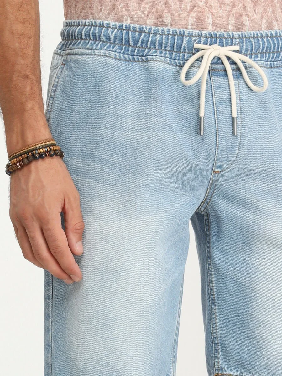 Light Blue Slim Fit Denim 100% Cotton Bermuda - 3