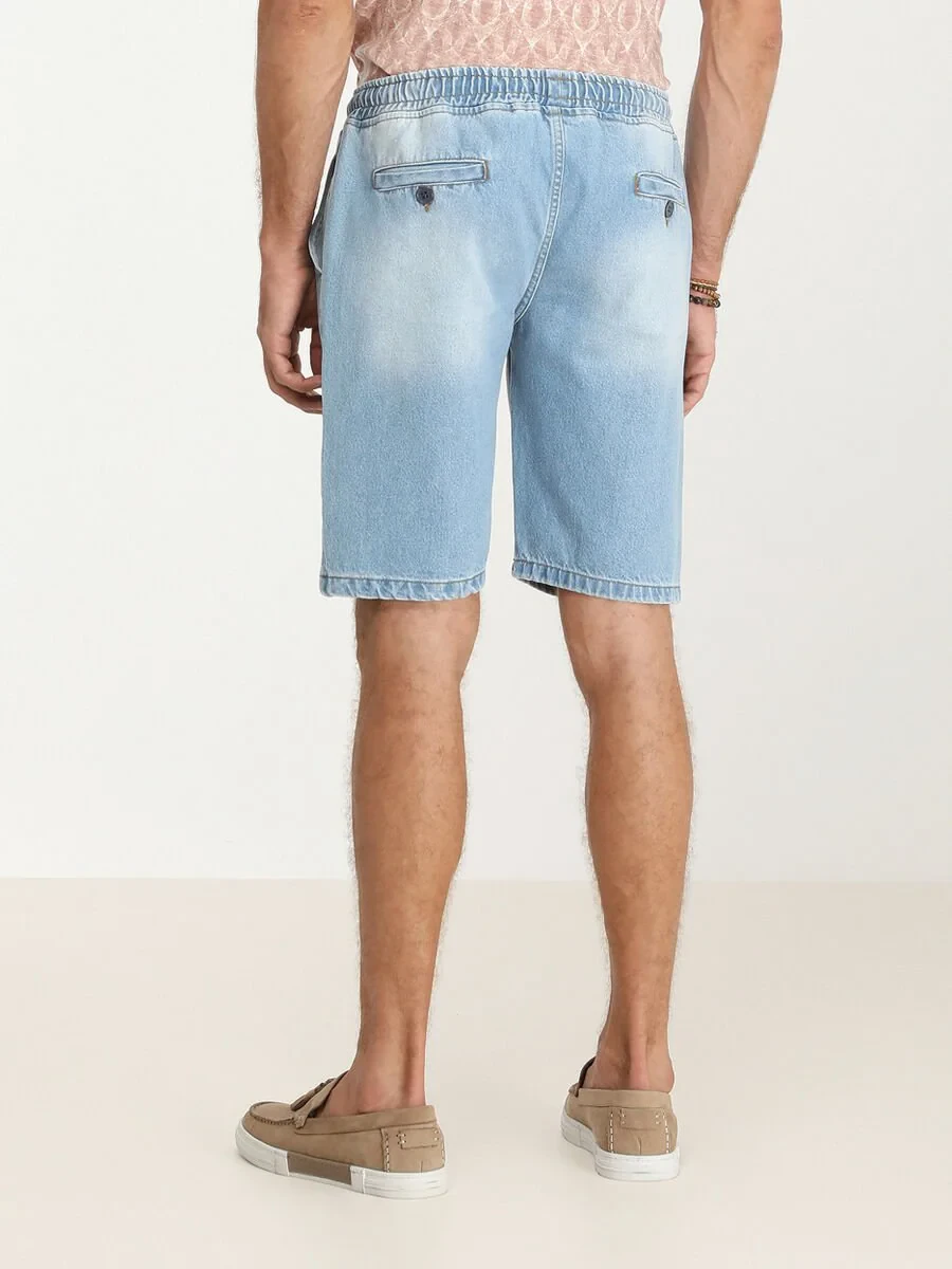 Light Blue Slim Fit Denim 100% Cotton Bermuda - 4