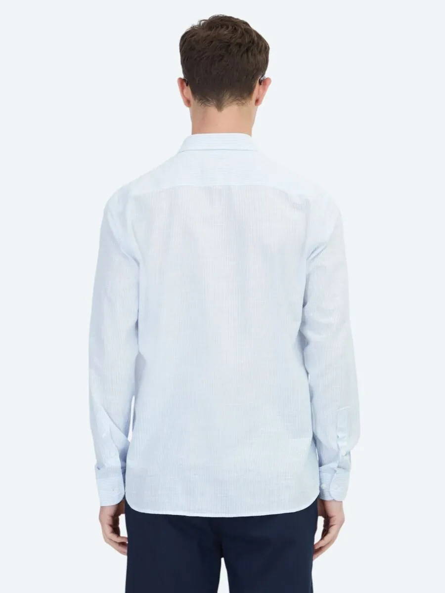 Light Blue Striped Regular Fit Weaving Casual Cotton Blended Shirt - 6