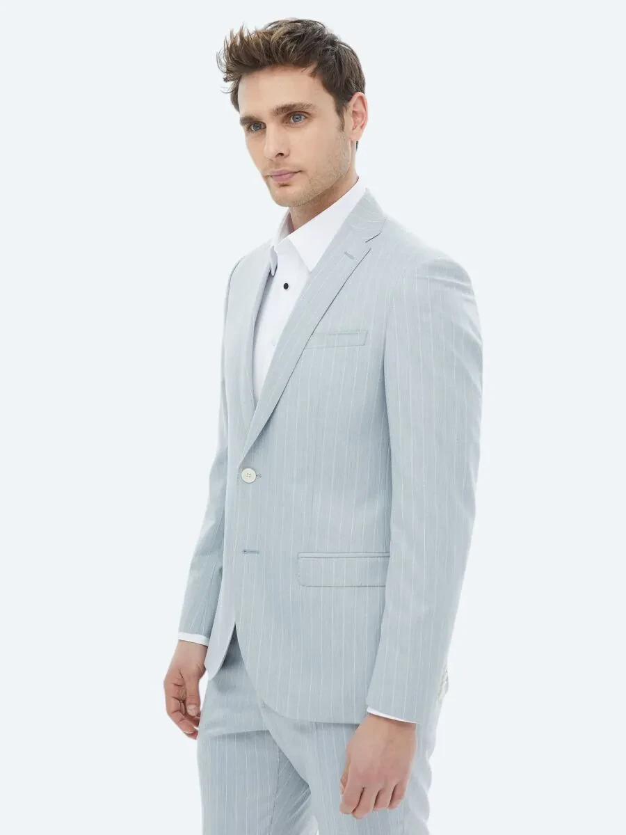 Light Blue Striped Slim Fit Suit - 2