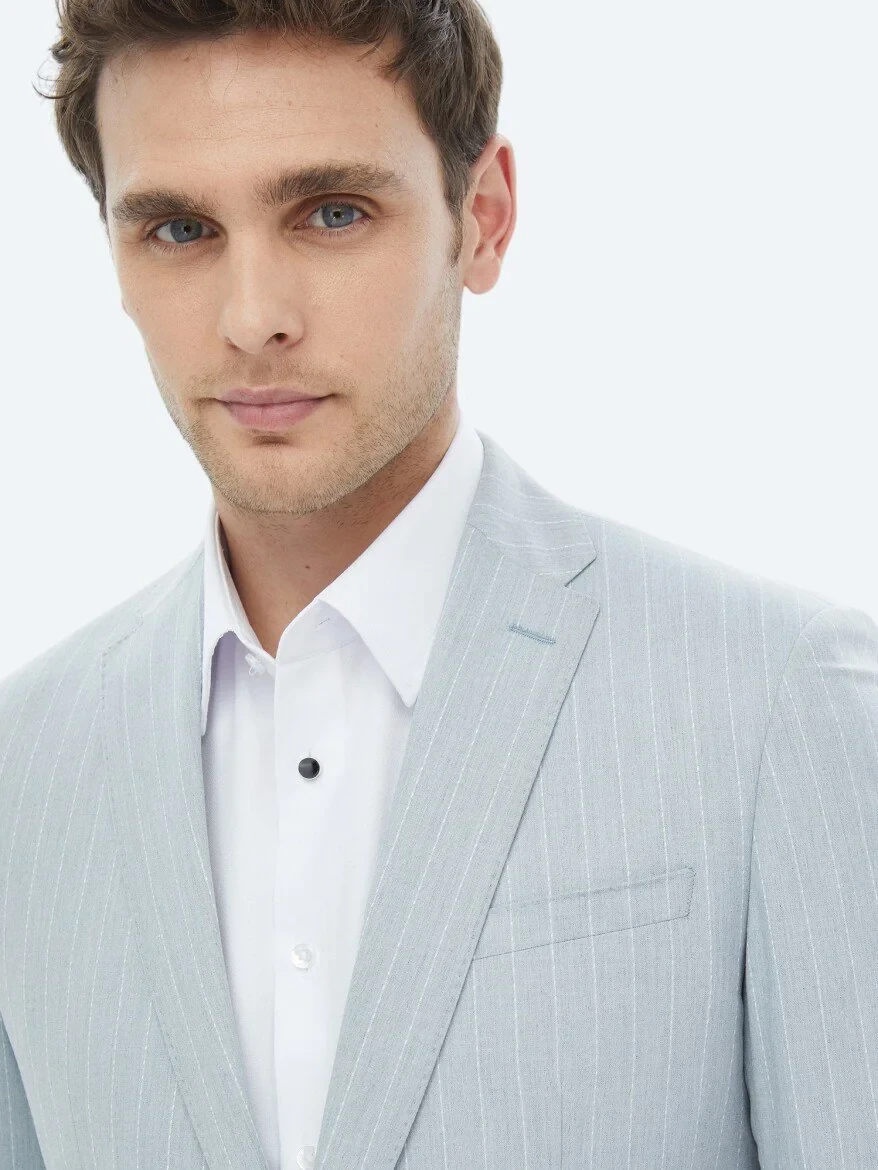 Light Blue Striped Slim Fit Suit - 3