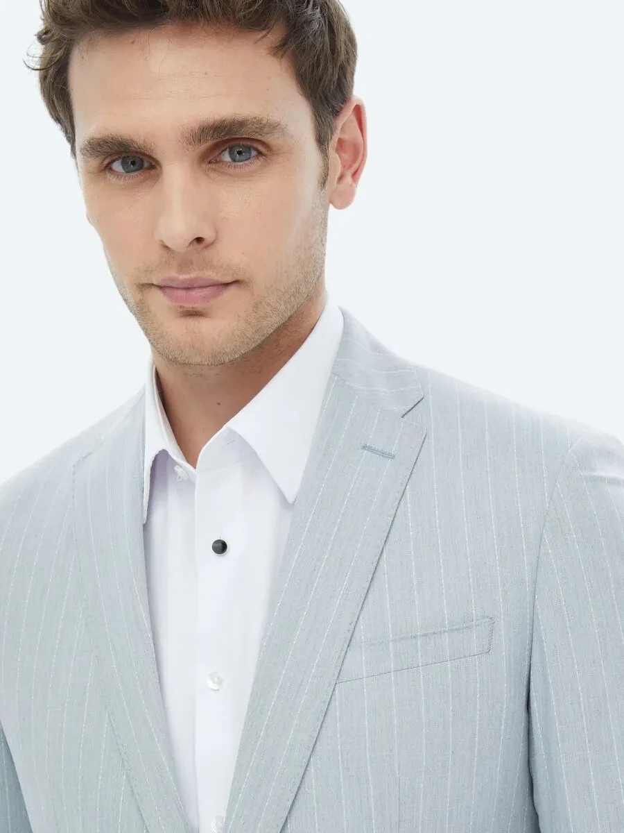 Light Blue Striped Slim Fit Suit - 3