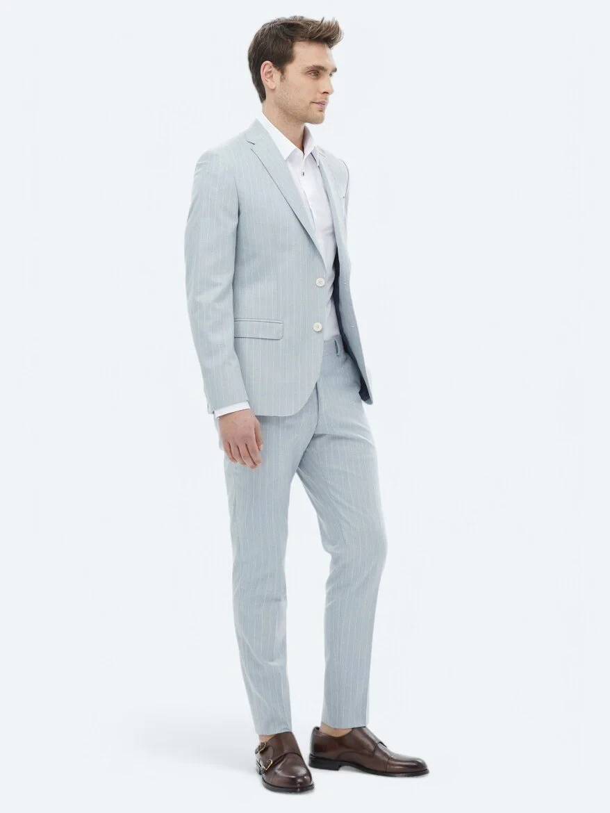 Light Blue Striped Slim Fit Suit - 6