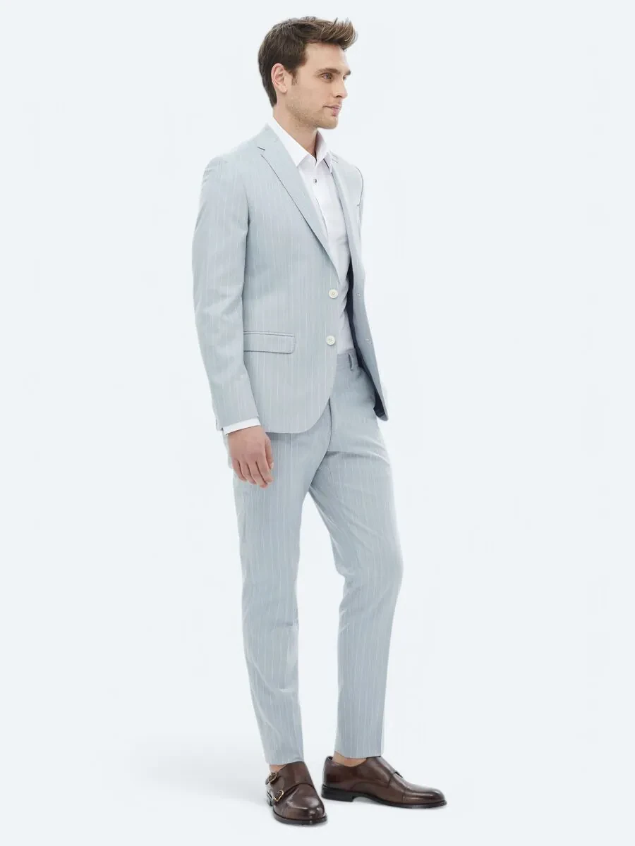 Light Blue Striped Slim Fit Suit - 6