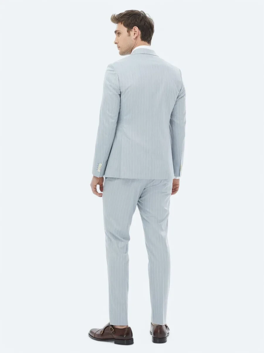 Light Blue Striped Slim Fit Suit - 9
