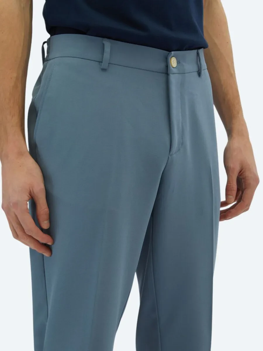 Light Blue Weaving Jogging Fit Casual Trousers - 3