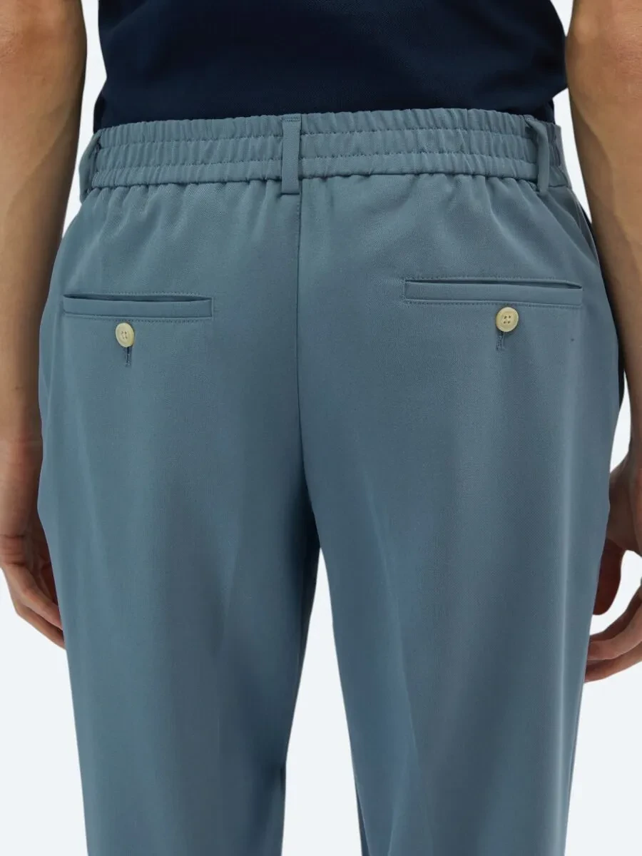 Light Blue Weaving Jogging Fit Casual Trousers - 4