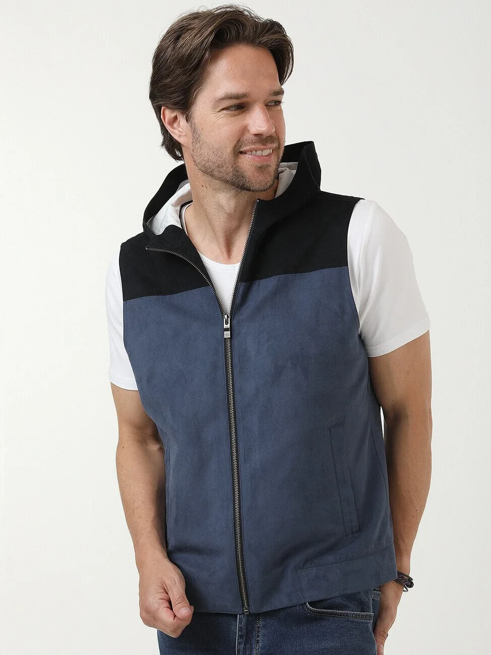 Light Blue Weaving Puffer Vest - 1