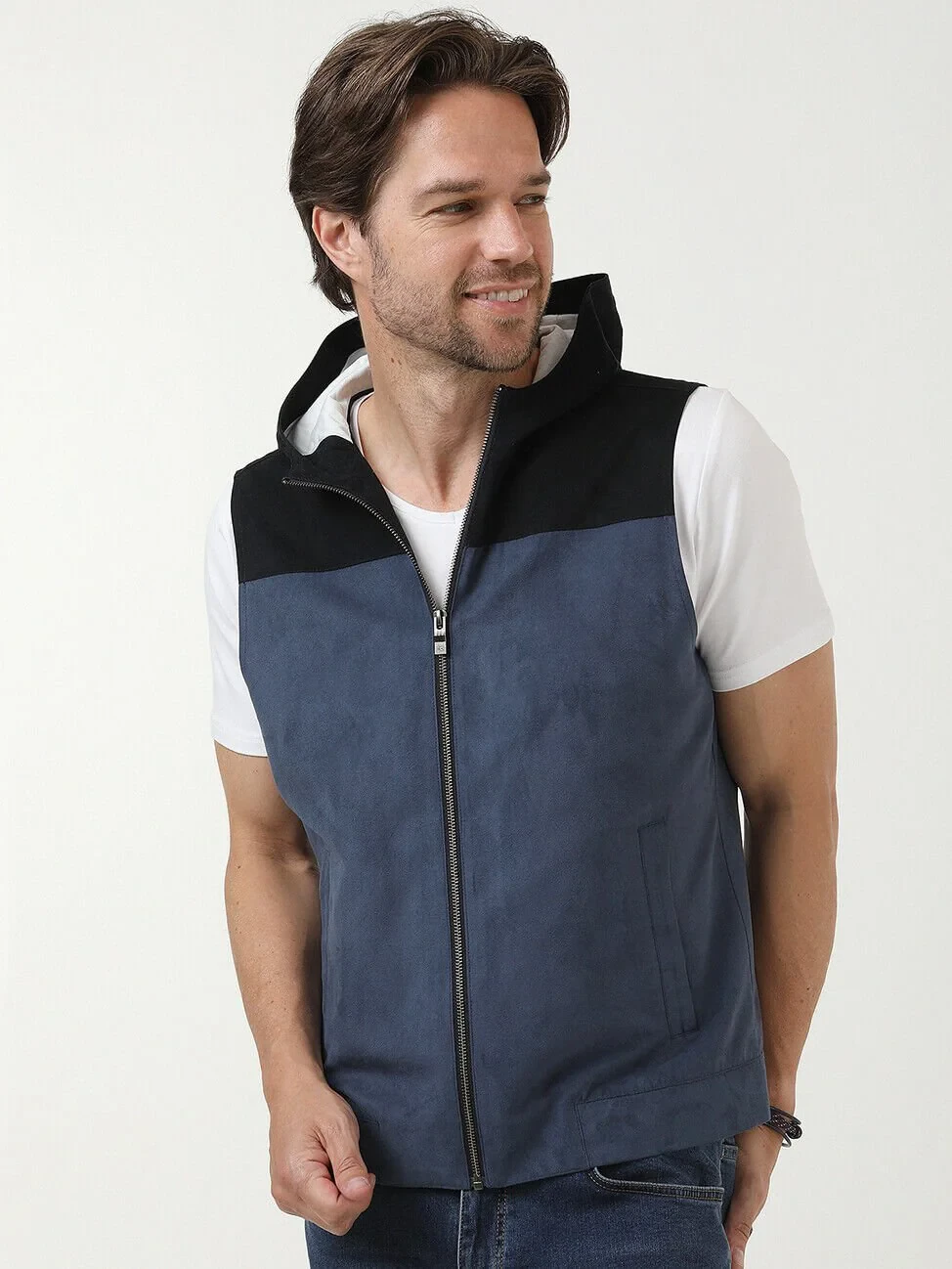 Light Blue Weaving Puffer Vest - 1