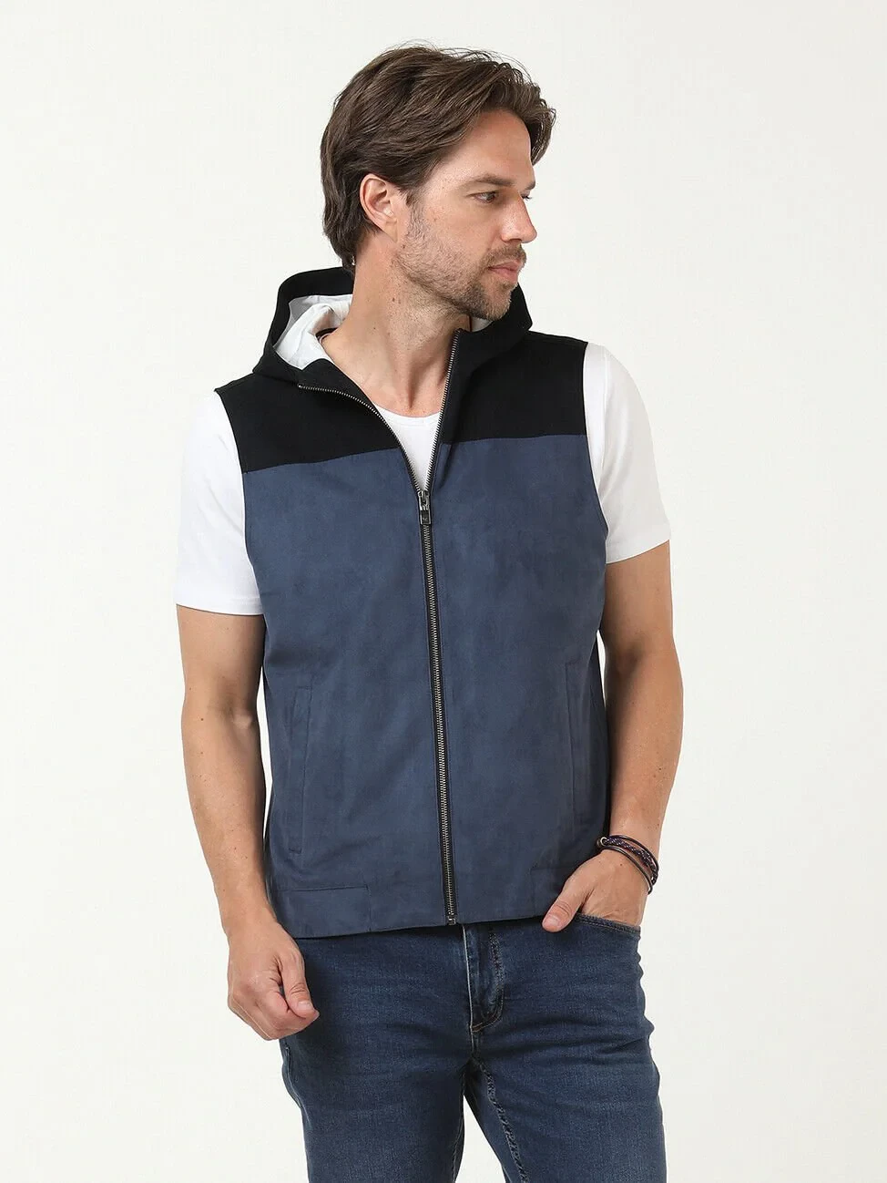 Light Blue Weaving Puffer Vest - 2