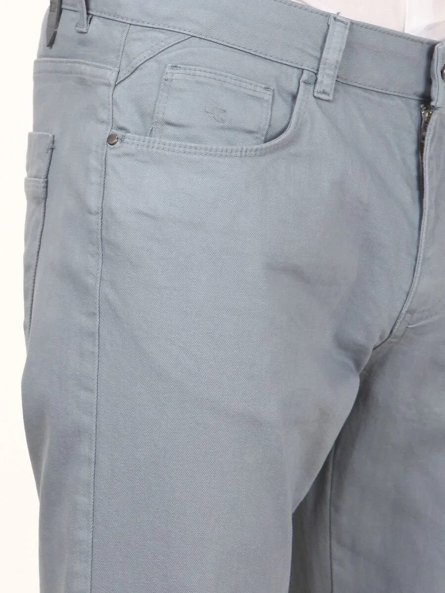 Light Blue Weaving Regular Fit Casual Cotton Blended Trousers - 3