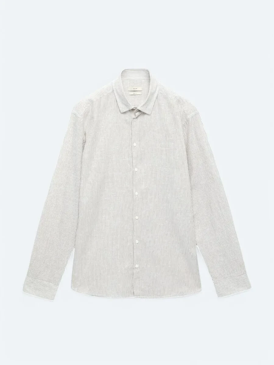 Light Brown Striped Regular Fit Weaving Casual Cotton Blended Shirt - 1