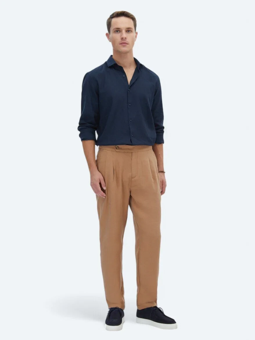 Light Brown Weaving Carrot Fit Casual Trousers - 1