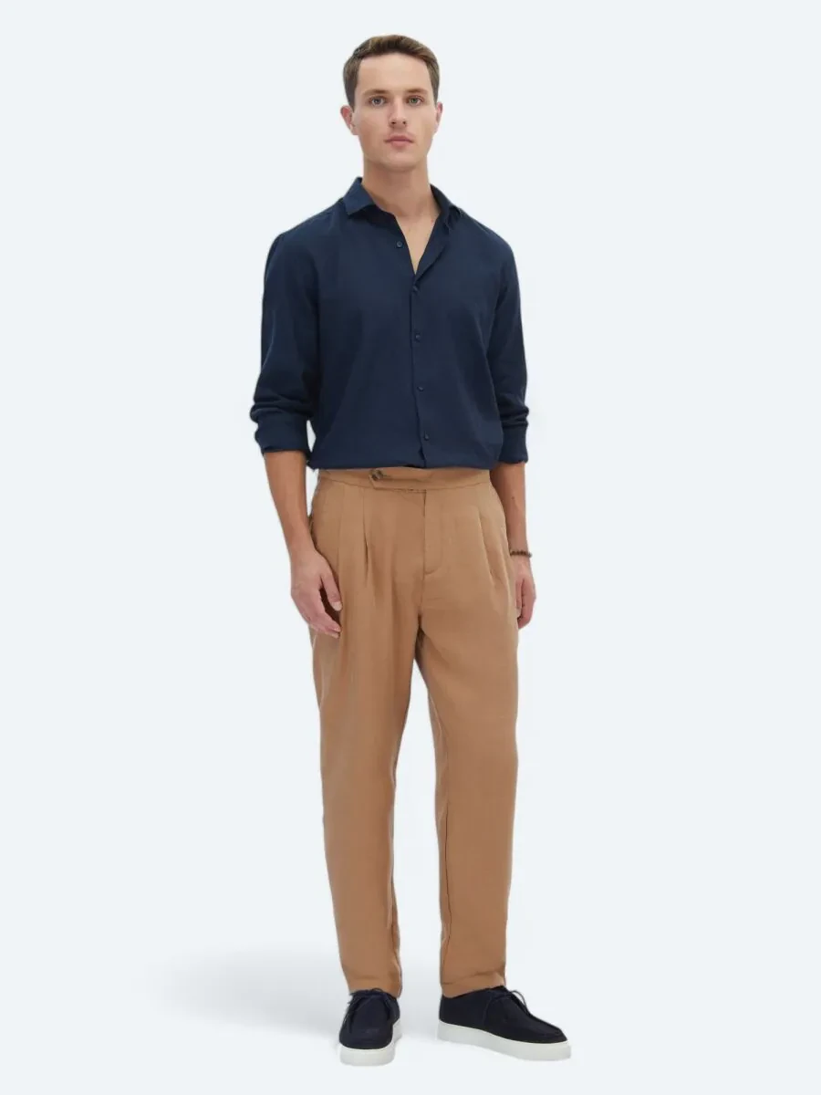 Light Brown Weaving Carrot Fit Casual Trousers - 1