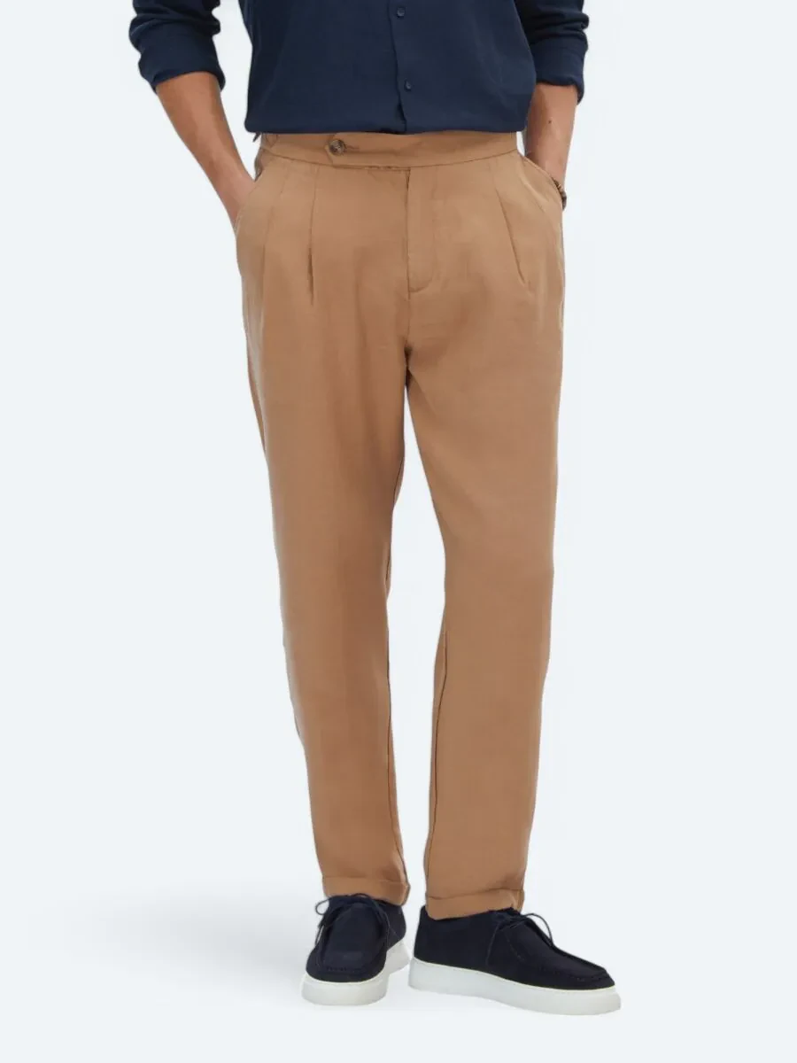 Light Brown Weaving Carrot Fit Casual Trousers - 2