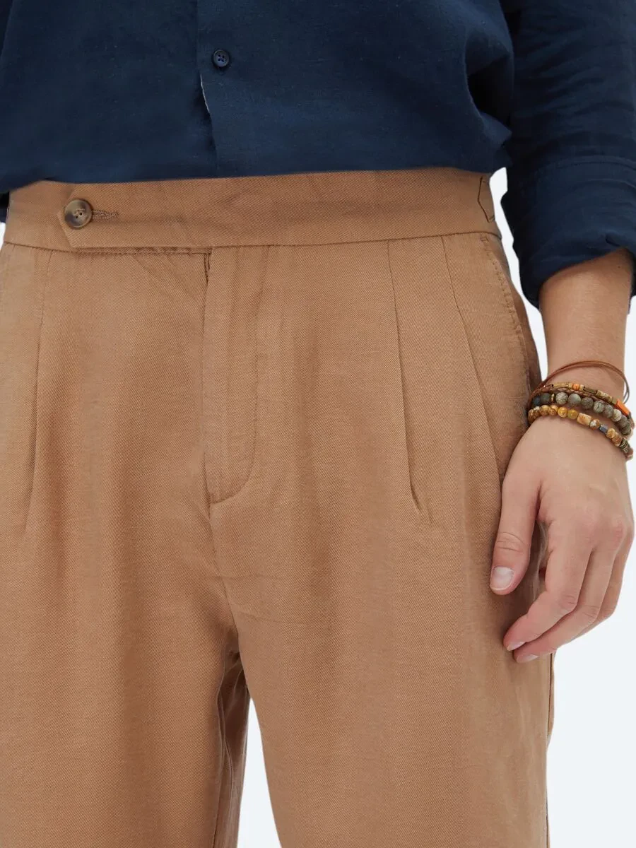 Light Brown Weaving Carrot Fit Casual Trousers - 3