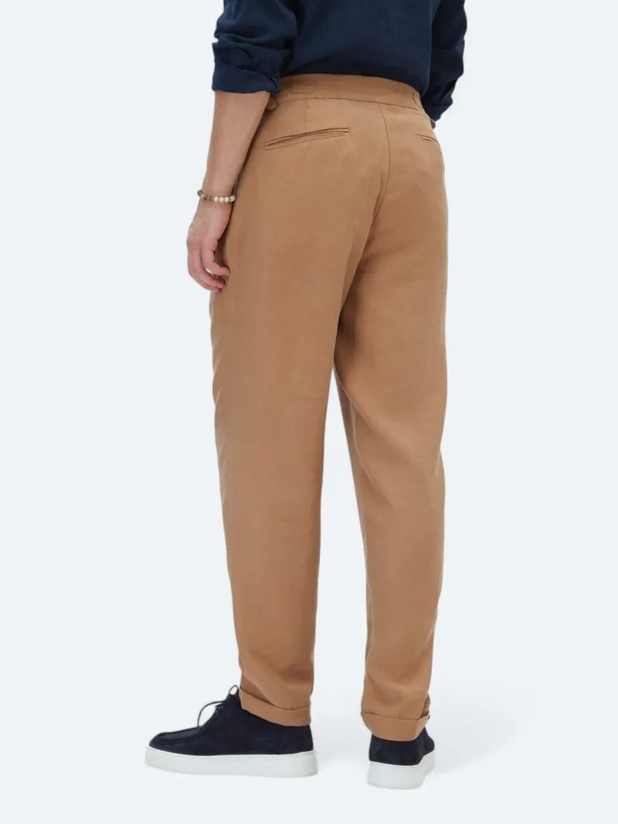 Light Brown Weaving Carrot Fit Casual Trousers - 5