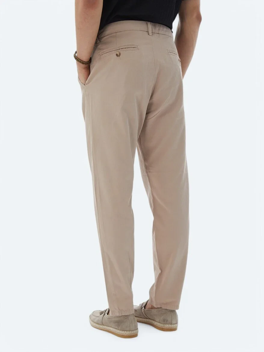 Light Brown Weaving Carrot Fit Smart Casual 100% Cotton Trousers - 5