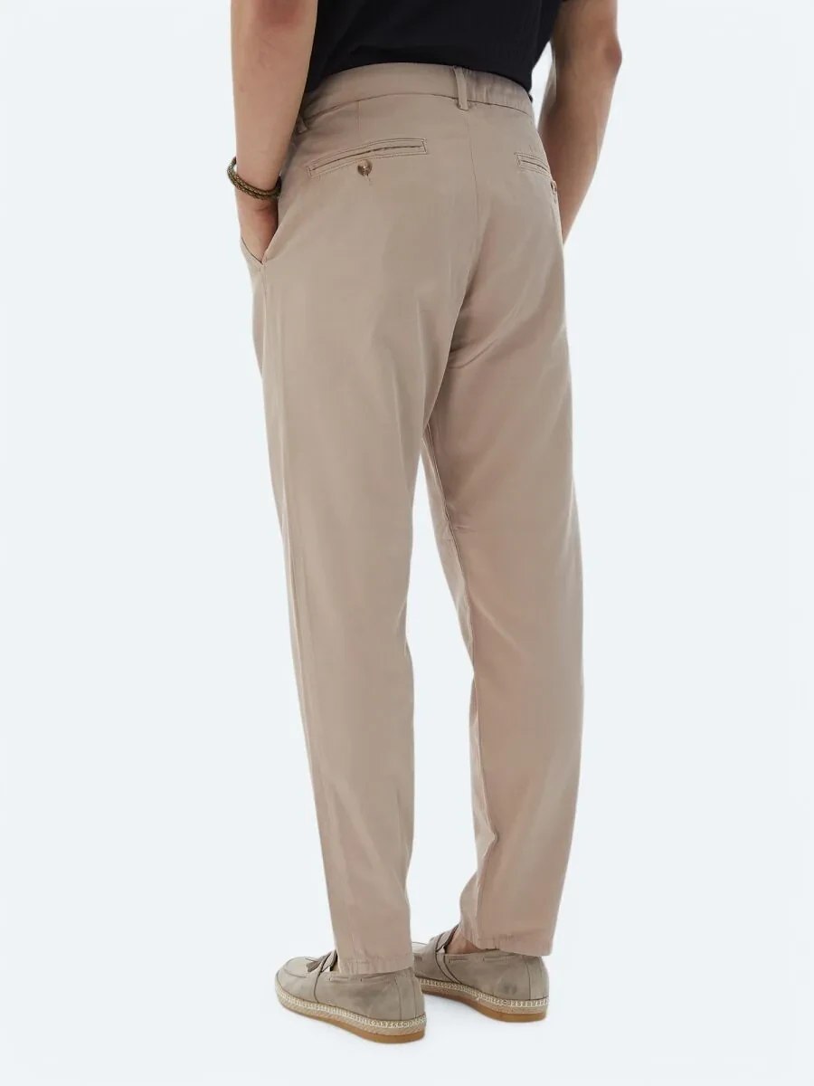 Light Brown Weaving Carrot Fit Smart Casual 100% Cotton Trousers - 5