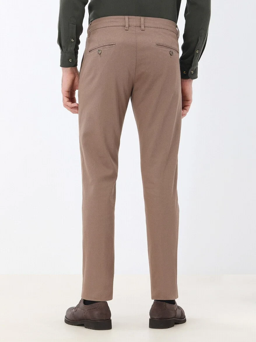 Light Brown Weaving Regular Fit Casual Cotton Blended Trousers - 5
