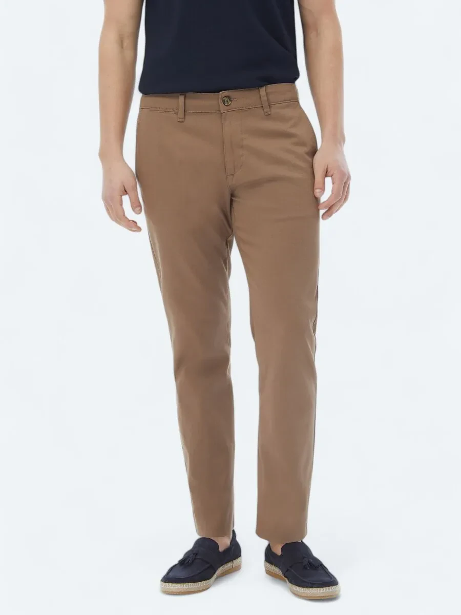 Light Brown Weaving Regular Fit Casual Cotton Blended Trousers - 2