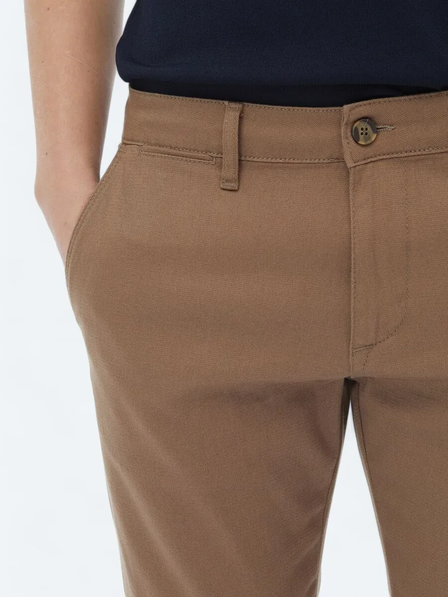 Light Brown Weaving Regular Fit Casual Cotton Blended Trousers - 5
