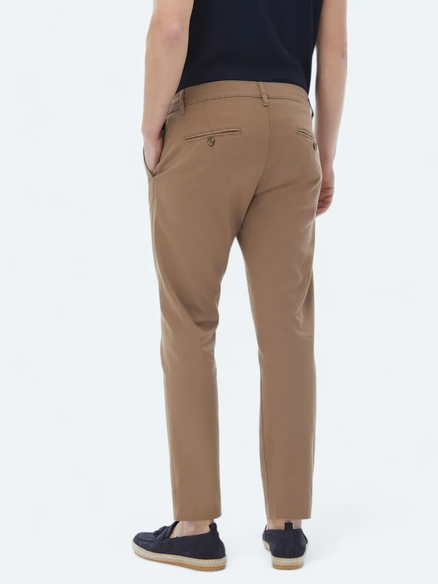 Light Brown Weaving Regular Fit Casual Cotton Blended Trousers - 7