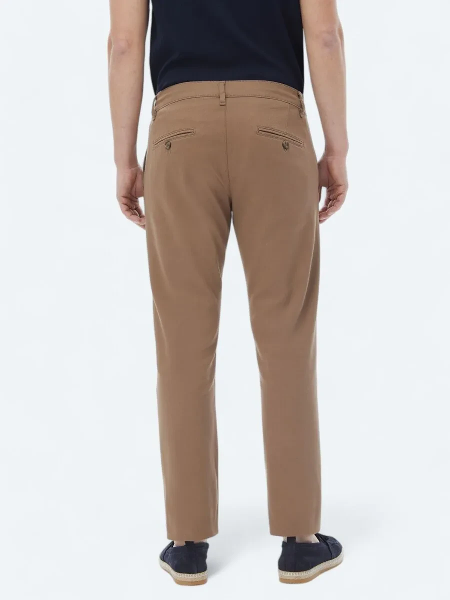 Light Brown Weaving Regular Fit Casual Cotton Blended Trousers - 8