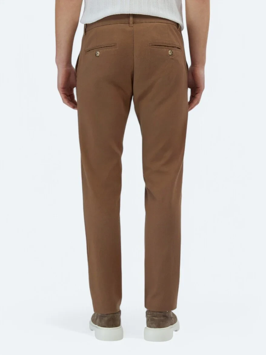 Light Brown Weaving Regular Fit Casual Cotton Blended Trousers 