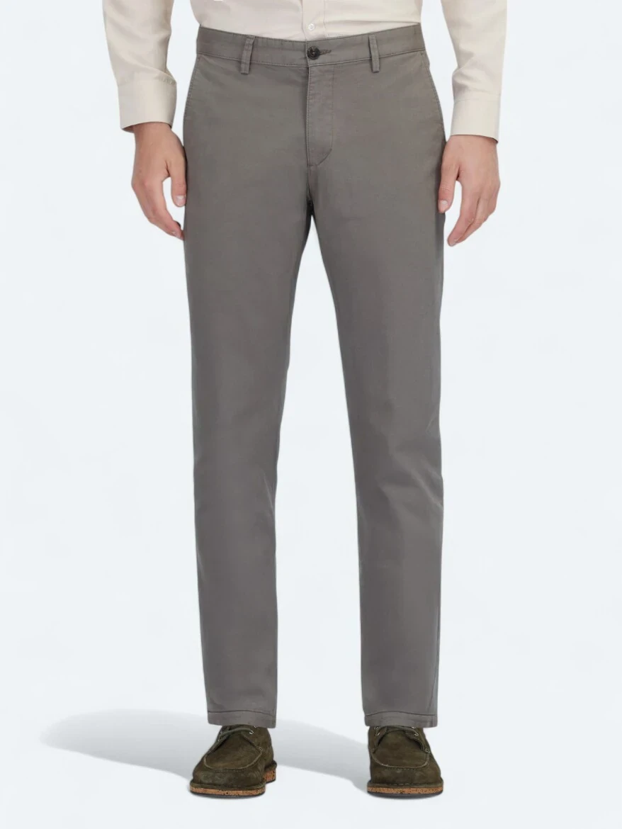 Light Brown Weaving Regular Fit Casual Cotton Blended Trousers - 2