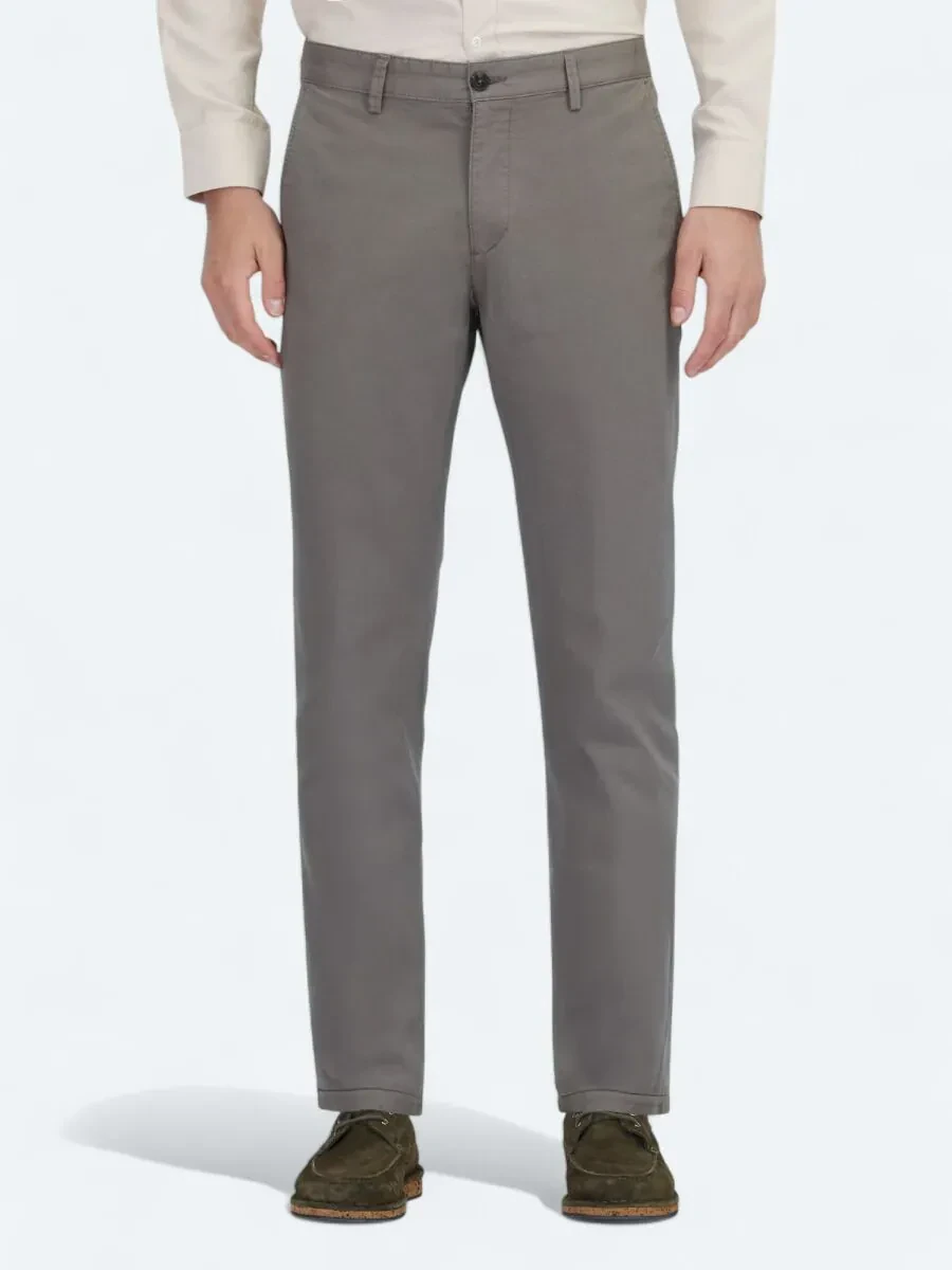 Light Brown Weaving Regular Fit Casual Cotton Blended Trousers - 2