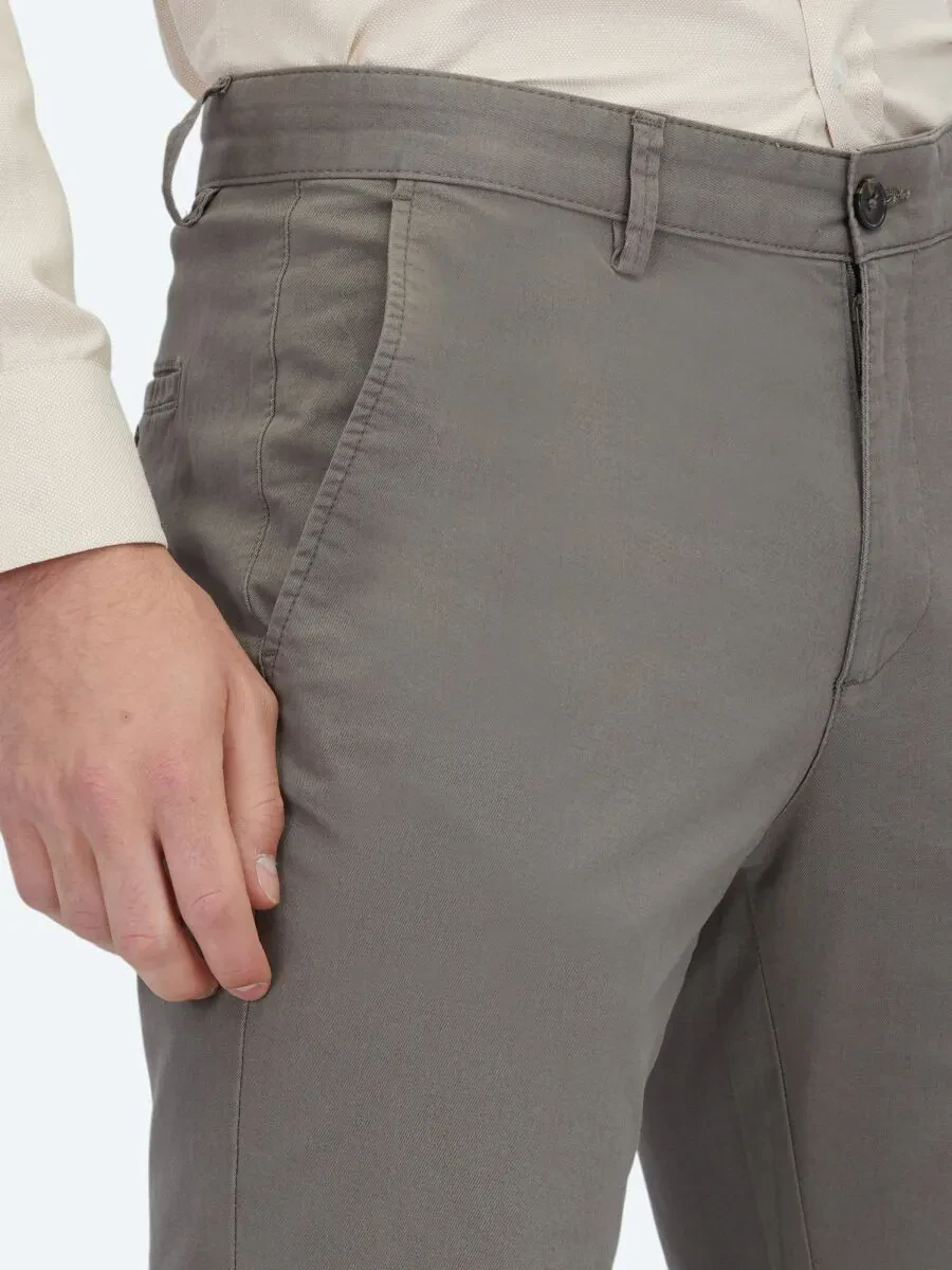 Light Brown Weaving Regular Fit Casual Cotton Blended Trousers - 3