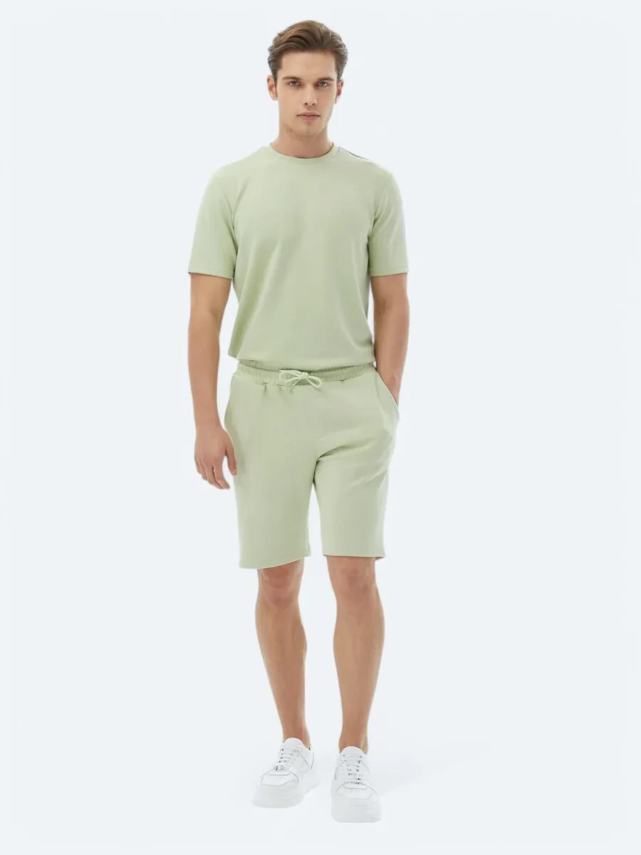 Light Green Knitting Jogging Fit Casual Bermuda - 1