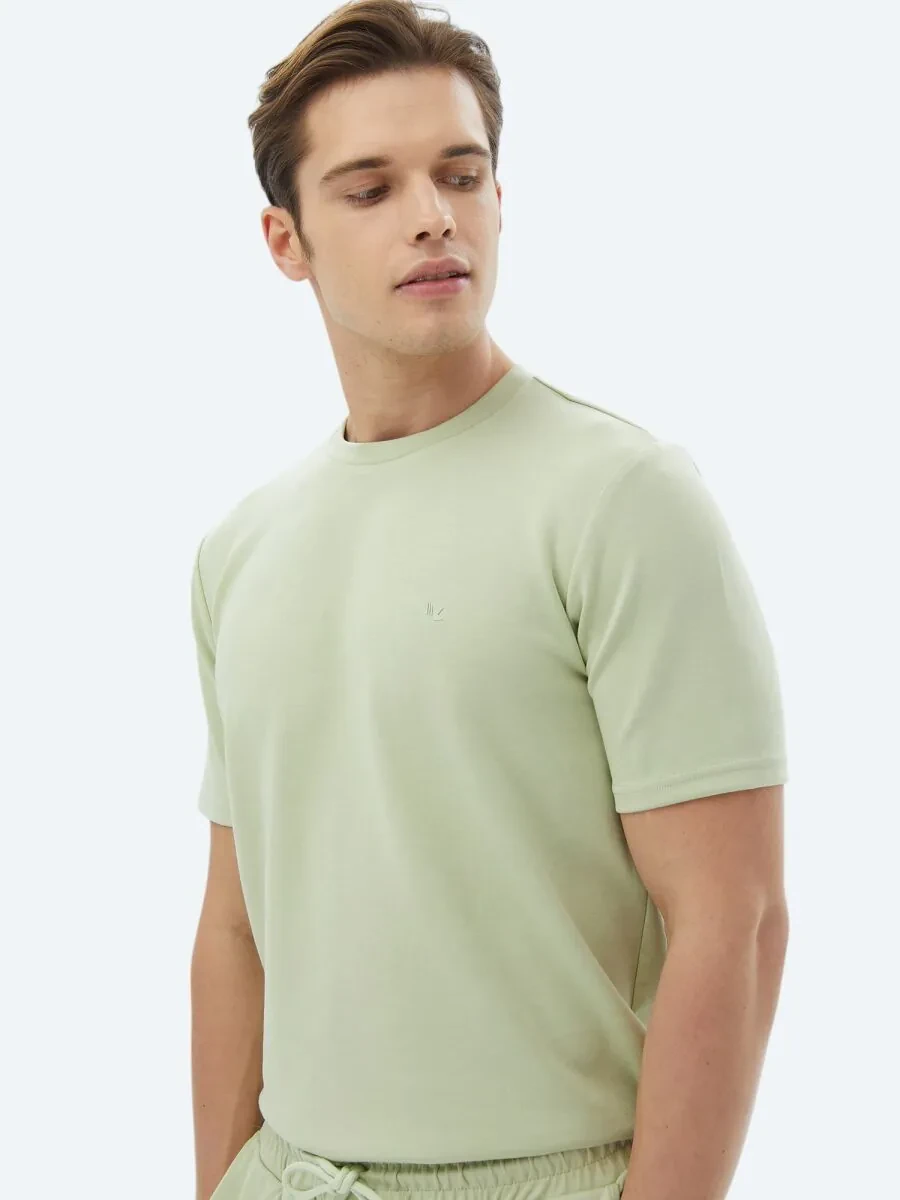 Light Green Plain Crew Neck T-Shirt - 3