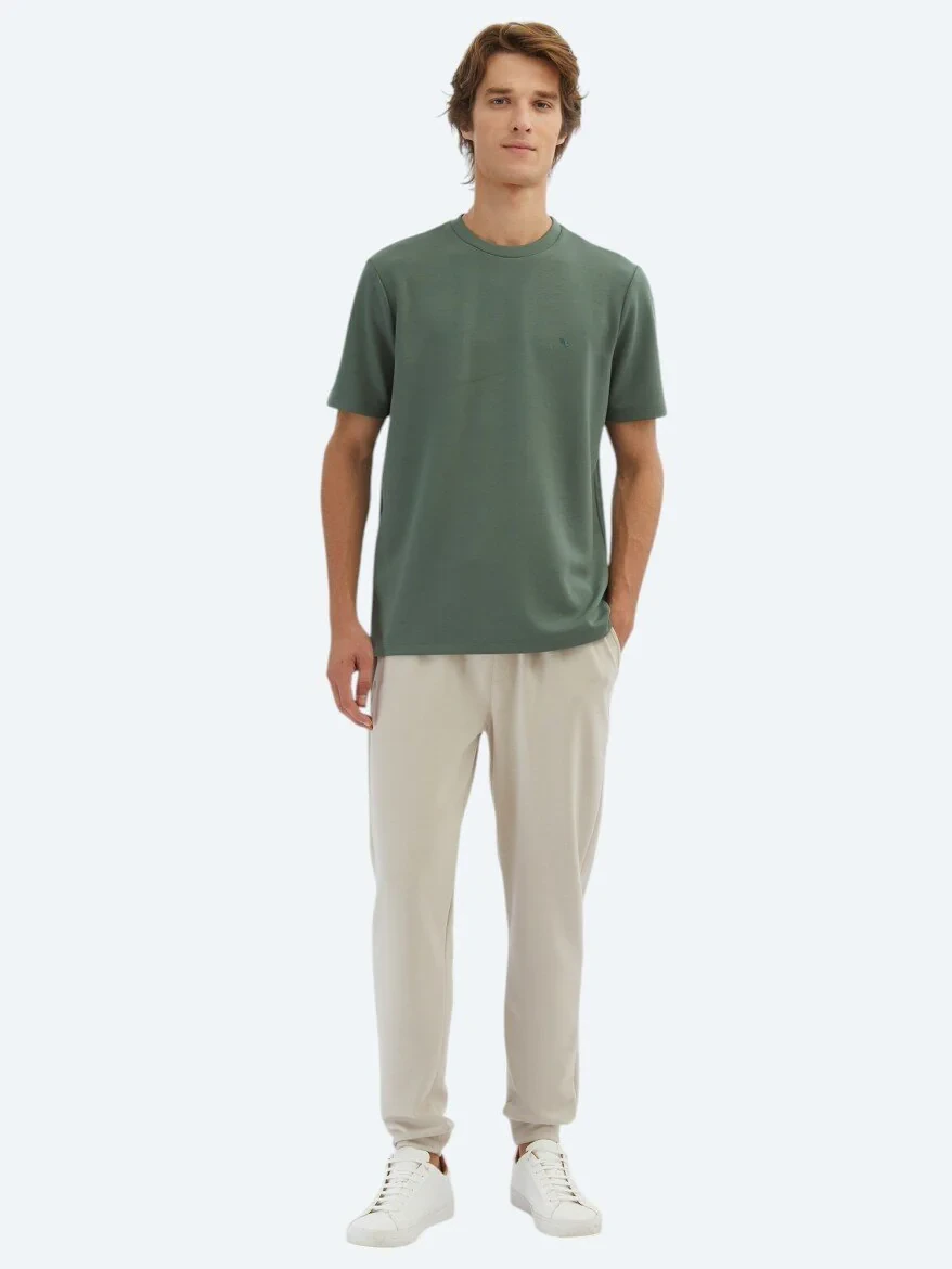 Light Green Plain Crew Neck T-Shirt - 2