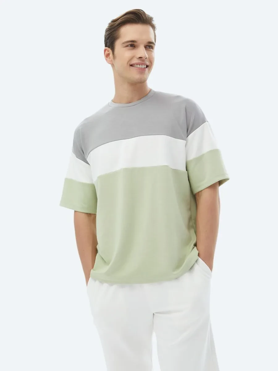 Light Green Striped Crew Neck T-Shirt - 1