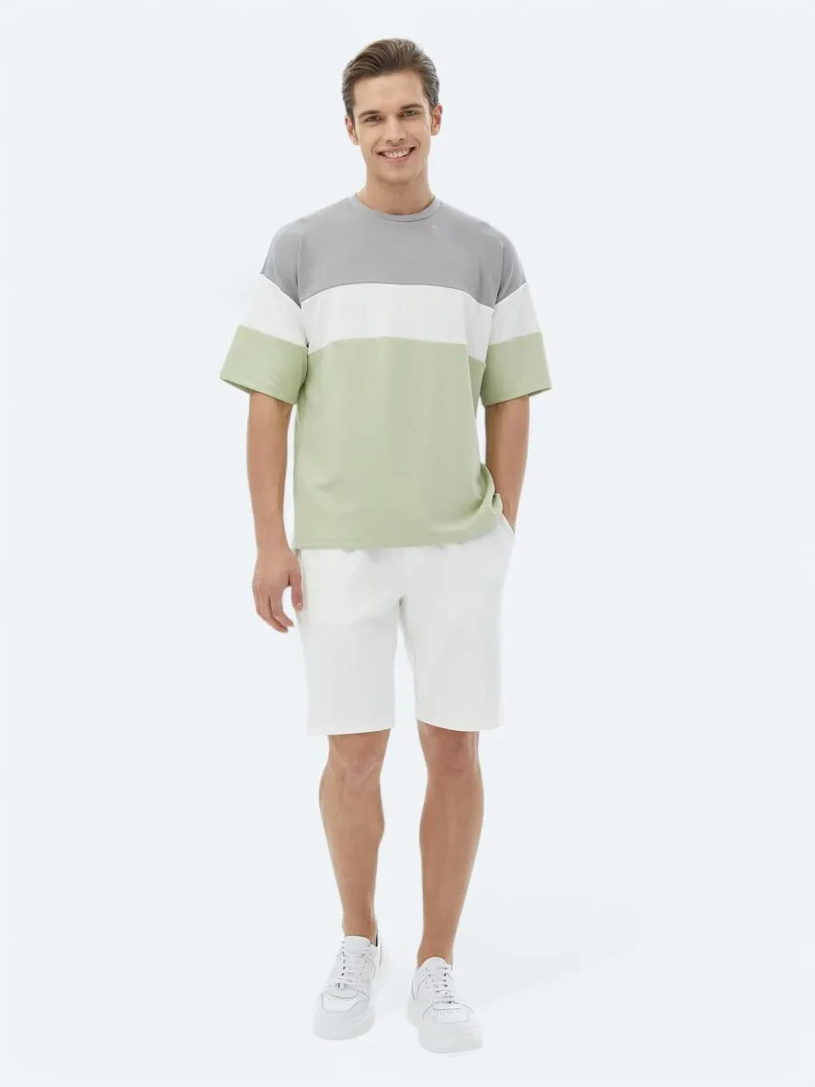 Light Green Striped Crew Neck T-Shirt - 3