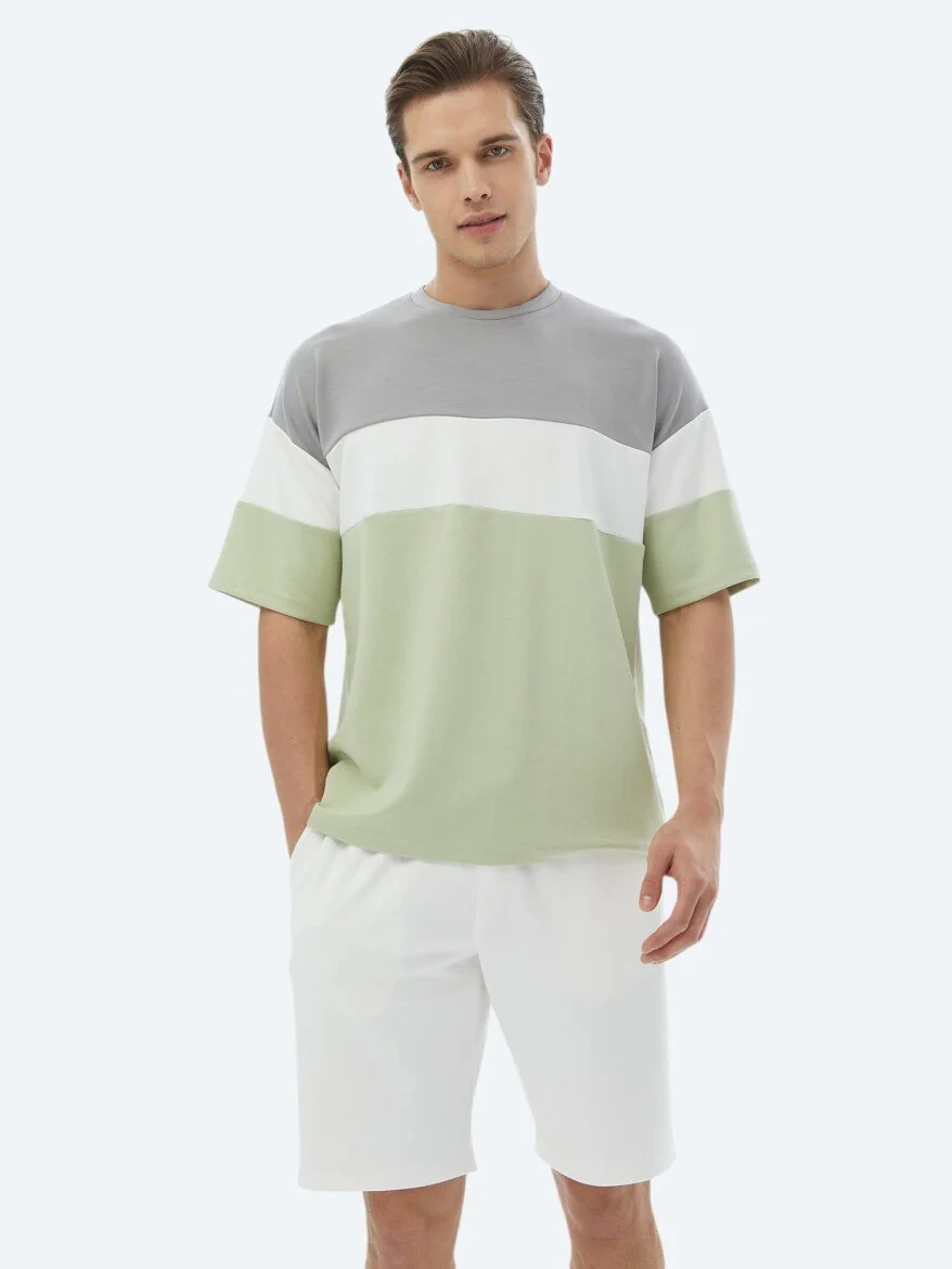 Light Green Striped Crew Neck T-Shirt 