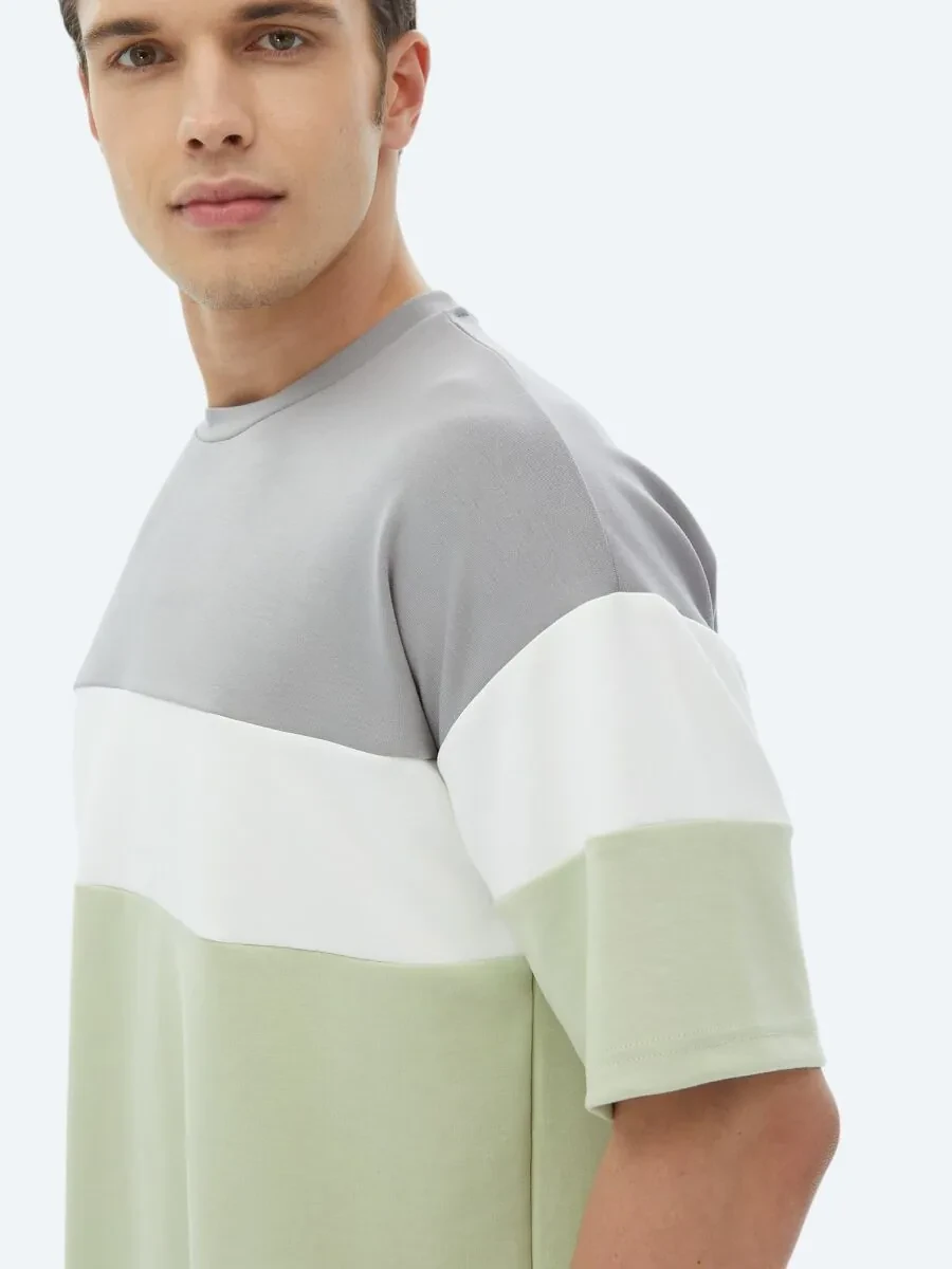 Light Green Striped Crew Neck T-Shirt - 5