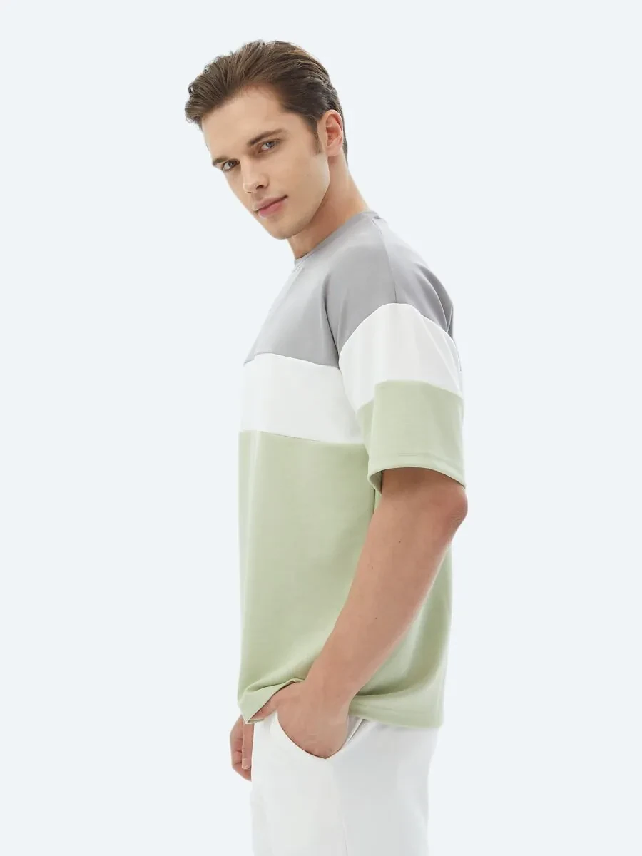 Light Green Striped Crew Neck T-Shirt - 6