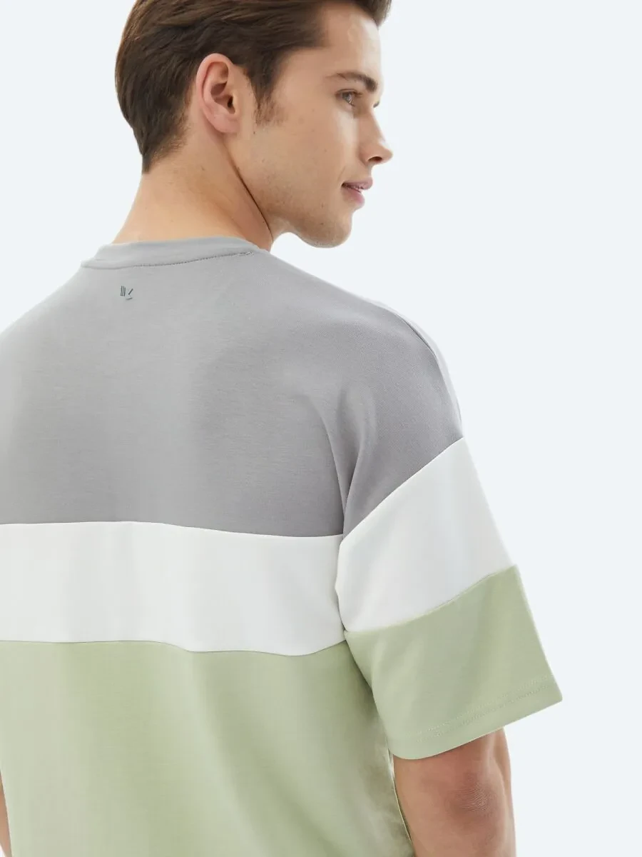 Light Green Striped Crew Neck T-Shirt - 7