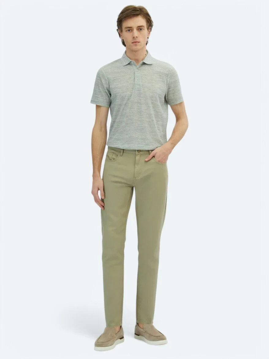 Light Green Weaving Regular Fit Casual Cotton Blended Trousers - 1