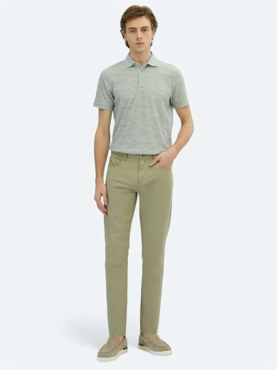 Light Green Weaving Regular Fit Casual Cotton Blended Trousers - 1