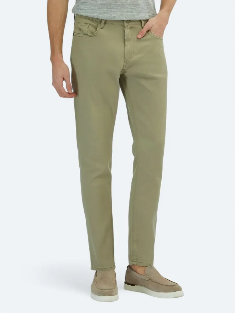 Light Green Weaving Regular Fit Casual Cotton Blended Trousers - 2