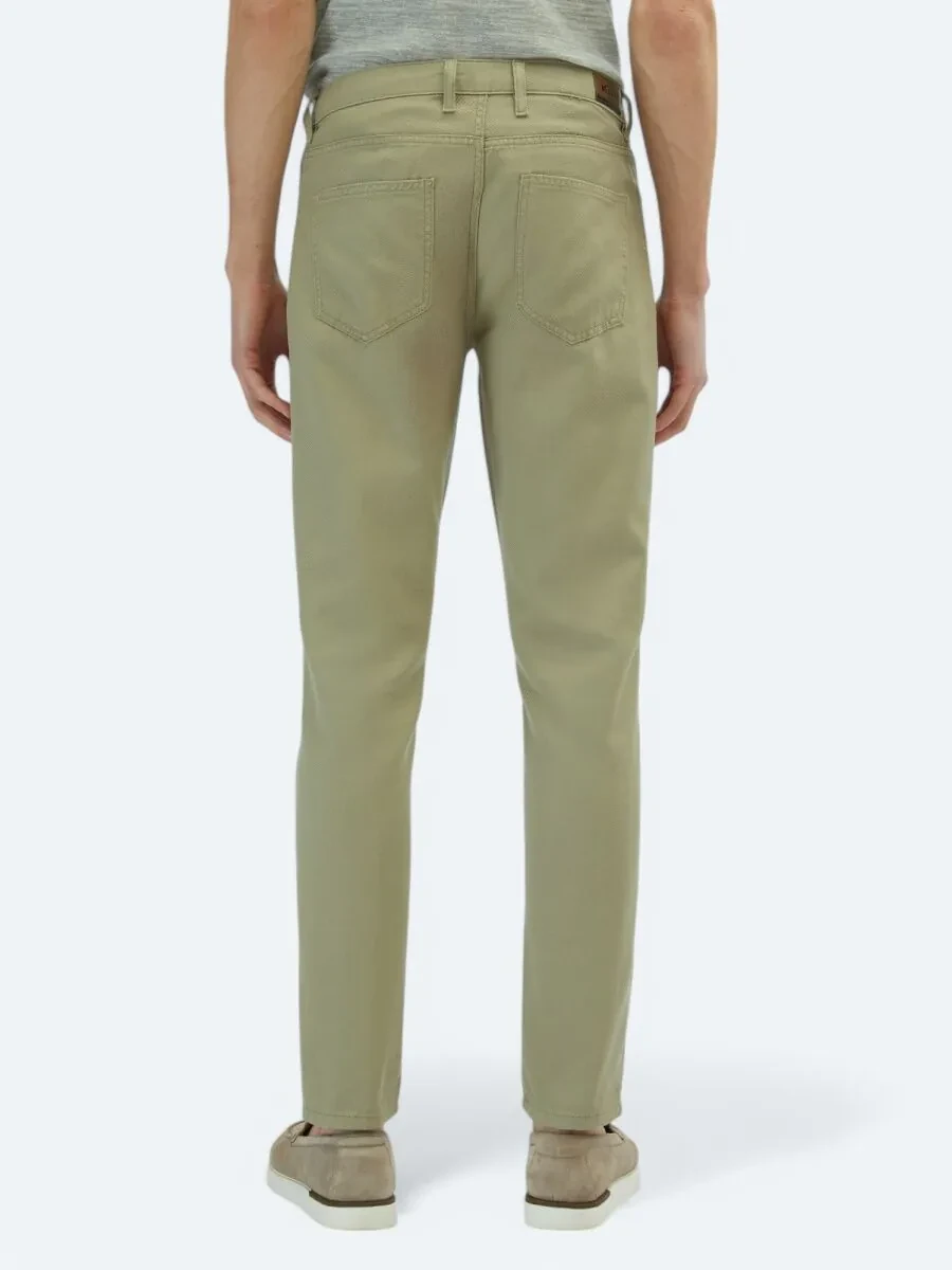 Light Green Weaving Regular Fit Casual Cotton Blended Trousers - 4